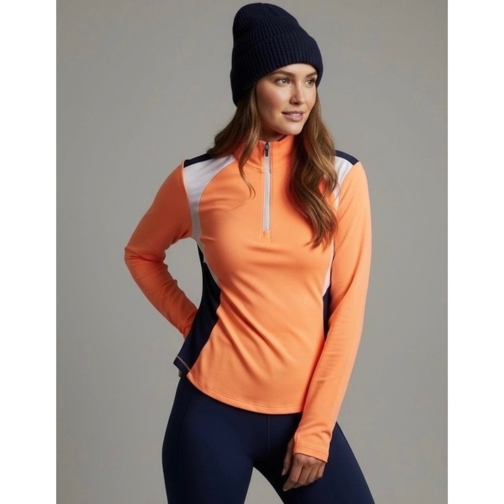 NEW Annika Cutter & Buck Medium Orange & Navy Golf Pullover DryTec 50+ UPF Flare